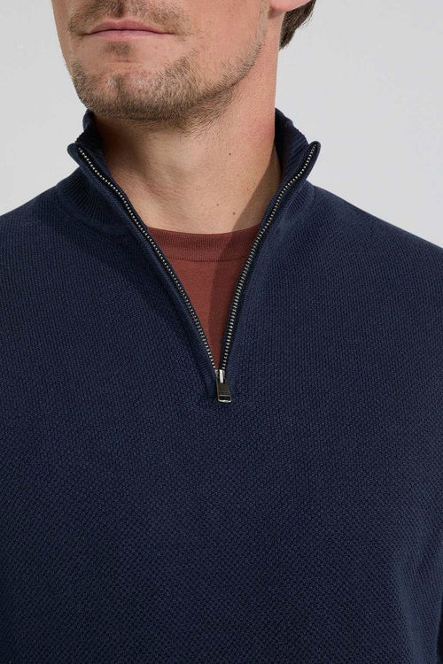 halve rits trui merino blend donkerblauw