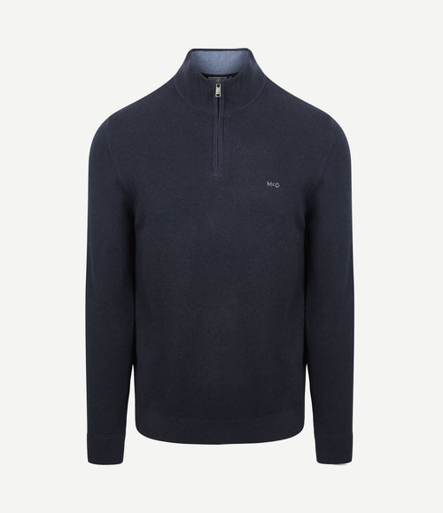 halve rits trui merino blend structure donkerblauw