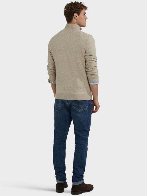 halve rits trui merino blend structure sand