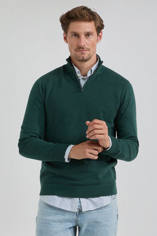 halve rits trui merinowol blend pine groen