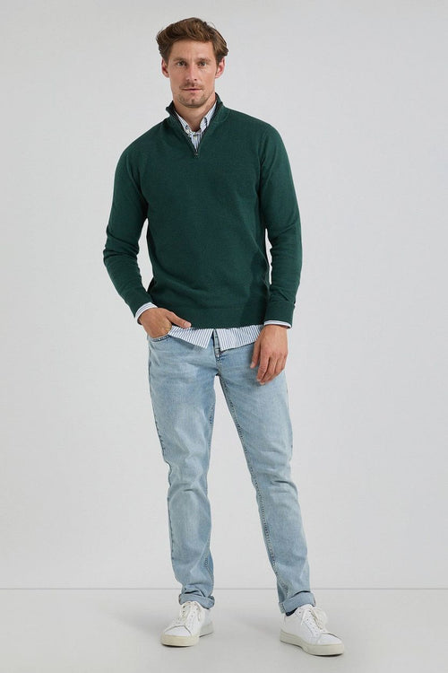 halve rits trui merinowol blend pine groen