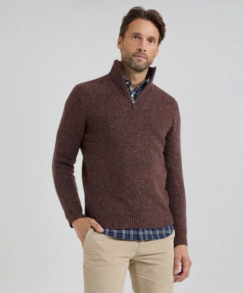 McGregor halve rits trui merinowol bruin | Regular-fit