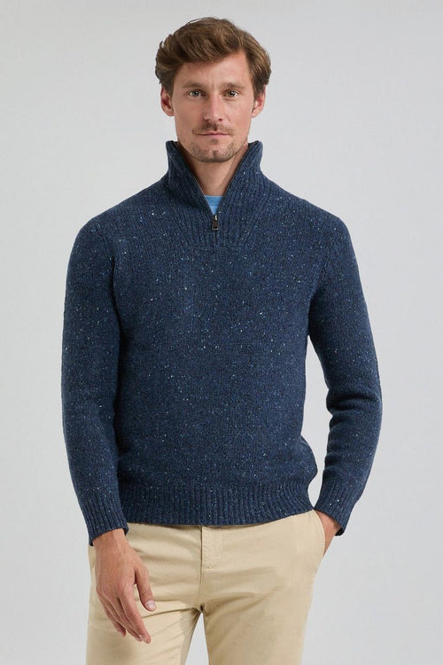 McGregor halve rits trui merinowol donkerblauw | Regular-fit