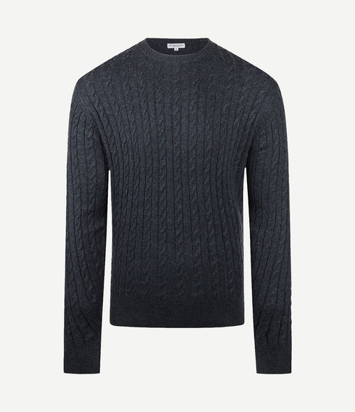 Kabeltrui merinowol melange donkerblauw