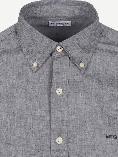 Overhemd cotton linen donkerblauw