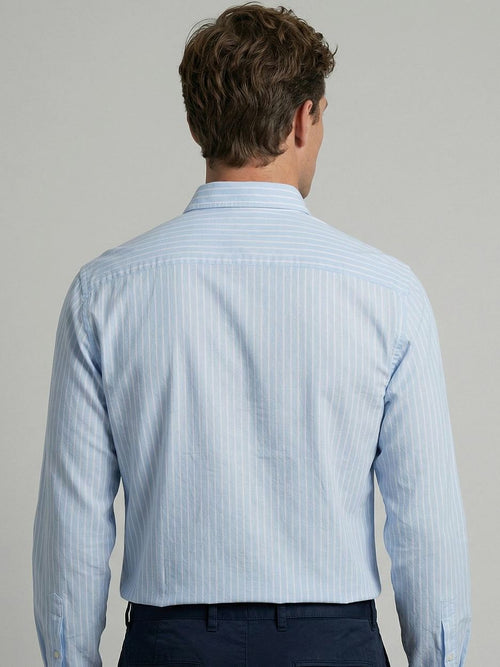 Overhemd cotton linen strepen lichtblauw
