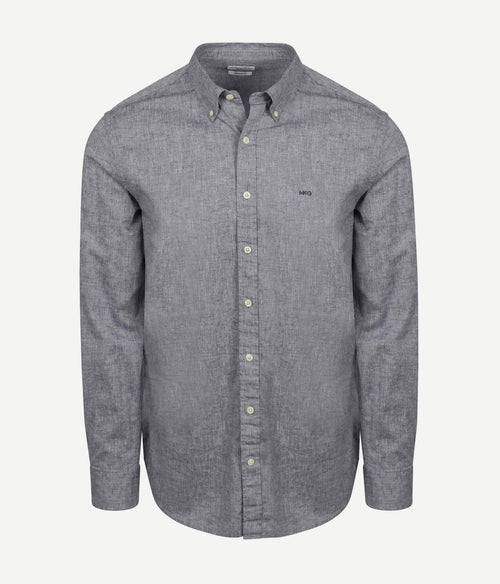 Overhemd cotton linen donkerblauw