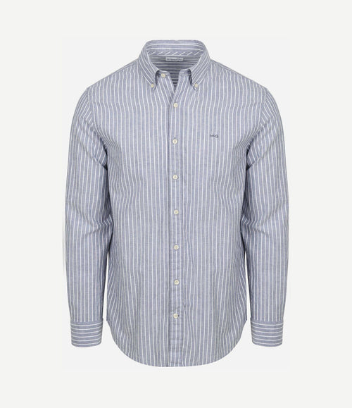 Overhemd cotton linen strepen indigo
