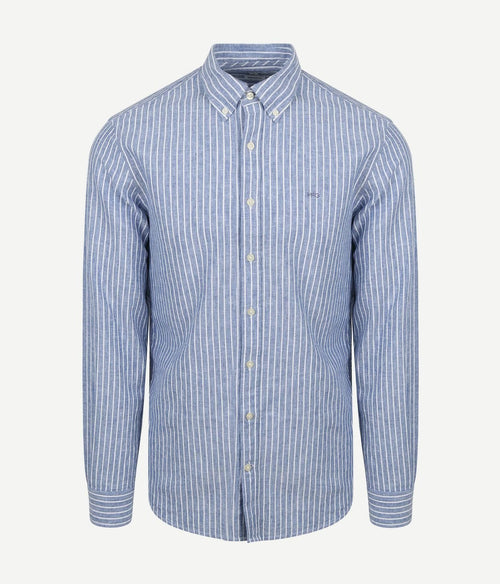 McGregor overhemd linnen blend streep blauw | Regular-fit