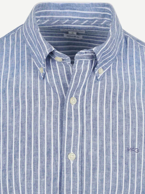 McGregor overhemd linnen blend streep blauw | Regular-fit