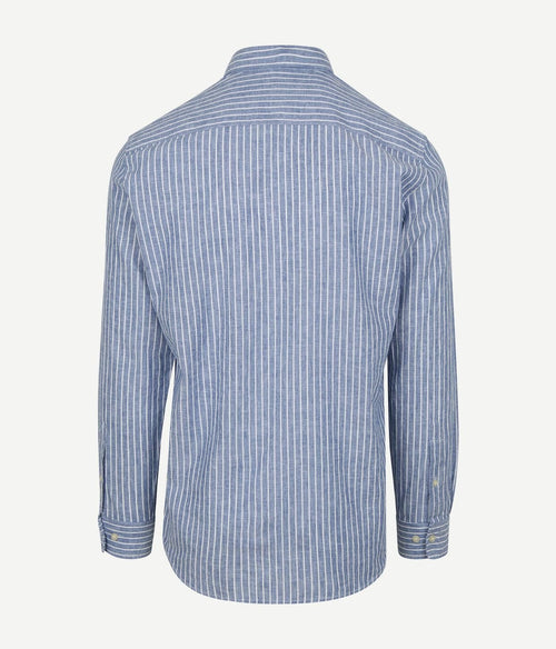 McGregor overhemd linnen blend streep blauw | Regular-fit