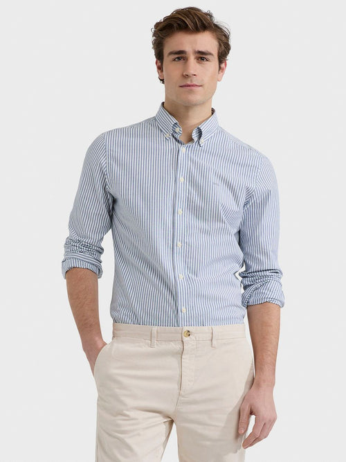 Overhemd Oxford streep blauw