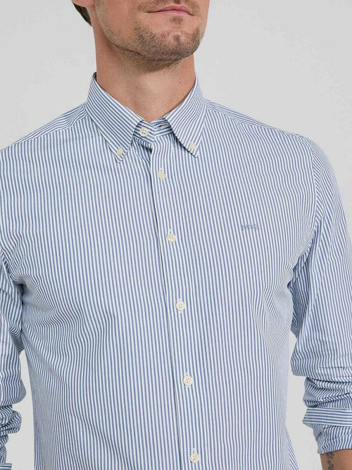 Overhemd poplin streep blauw