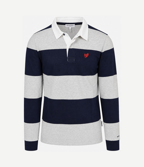 Rugbyshirt streep donkerblauw grijs
