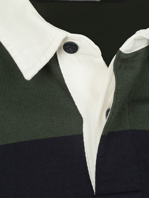McGregor rugbyshirt streep donkerblauw olive | Regular-fit