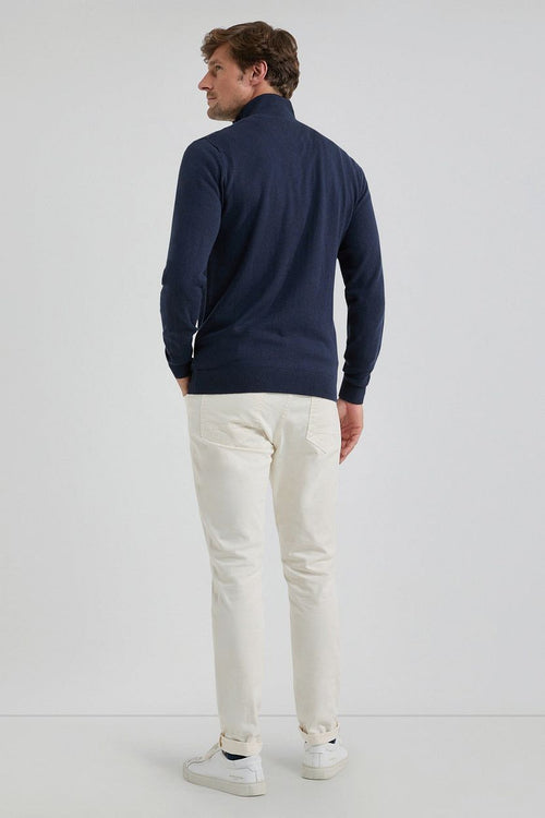 halve rits trui merino blend donkerblauw
