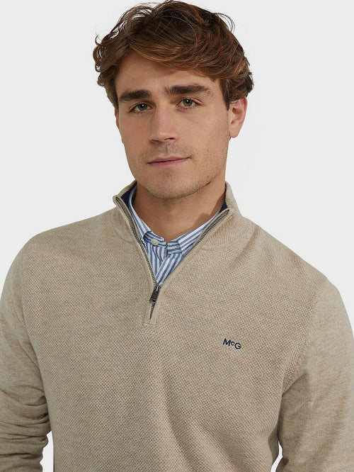 halve rits trui merino blend structure sand