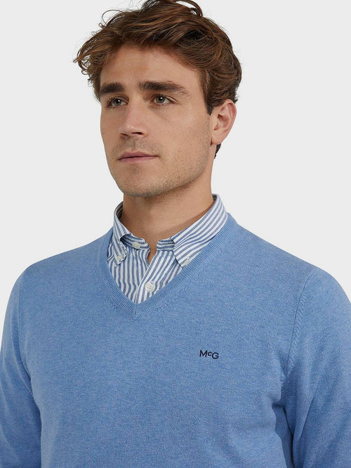 Trui merino blend v-hals ice blauw