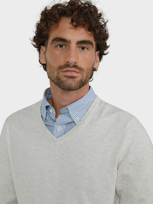 Trui merino blend v-hals off white