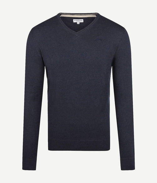 Trui merino blend v-hals donkerblauw