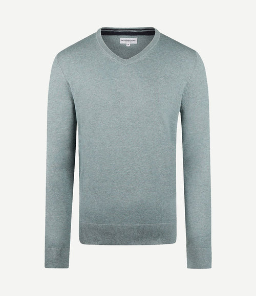 Trui merino blend v-hals sage groen