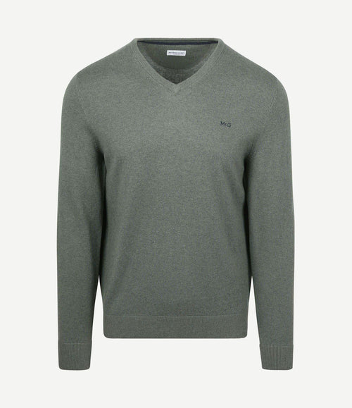 Trui merino blend v-hals sage groen