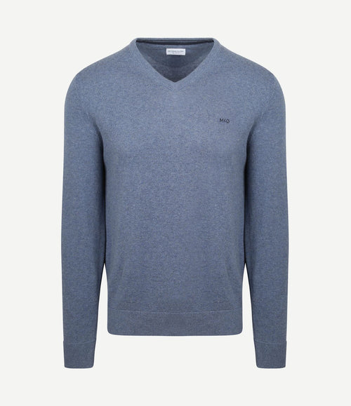 Trui merino blend v-hals vintage blauw