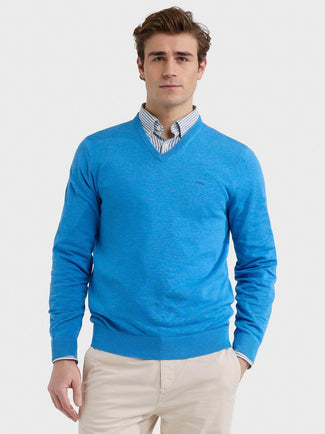 McGregor trui v-hals sea blauw | Regular-fit