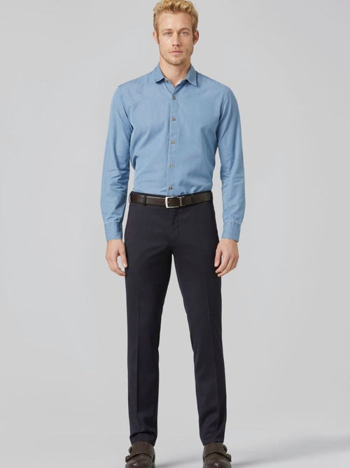 Meyer chino Bonn wol blend donkerblauw