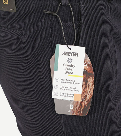 Meyer chino Roma wol corduroy donkerblauw | Regular-fit
