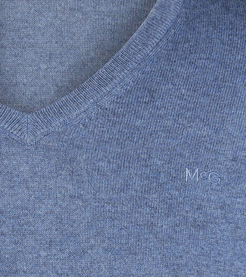 Trui merino blend v-hals faded blauw