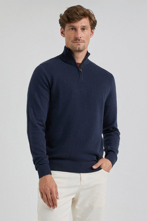 halve rits trui merino blend donkerblauw