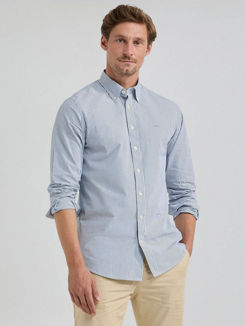 Overhemd poplin streep blauw