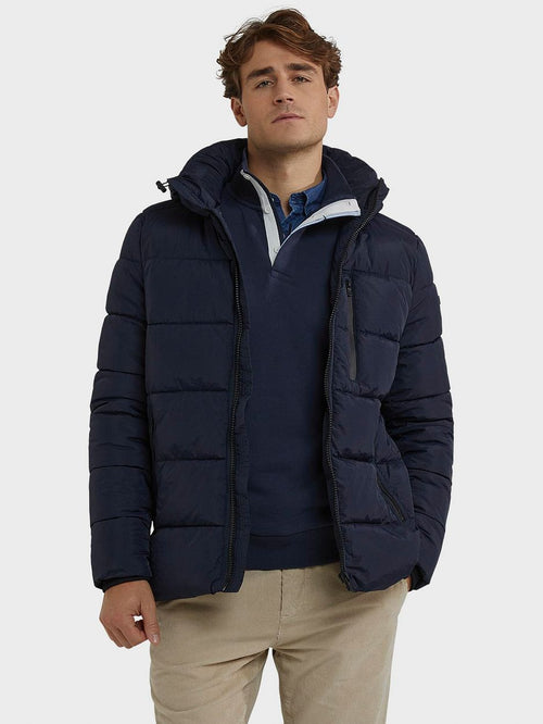 Jas hooded puffer donkerblauw