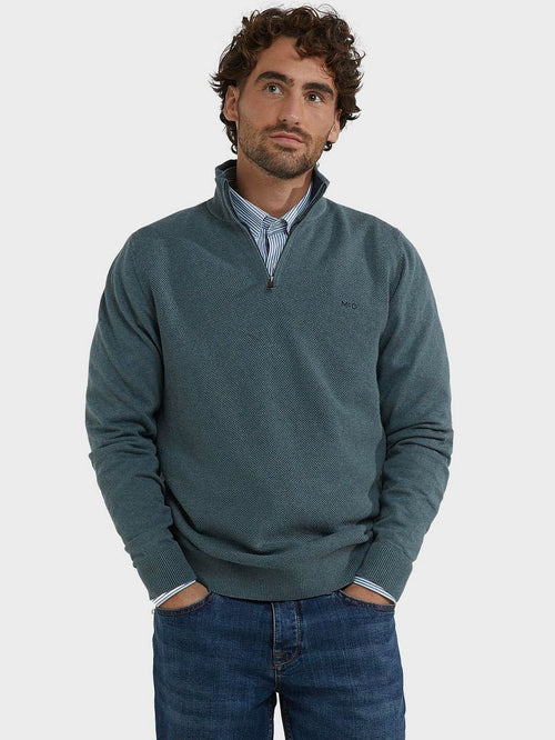 halve rits trui merino blend structure groen
