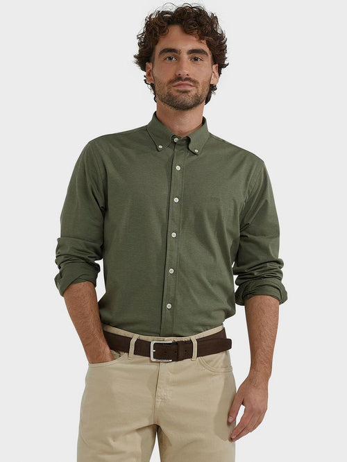 Overhemd piqué stretch groen