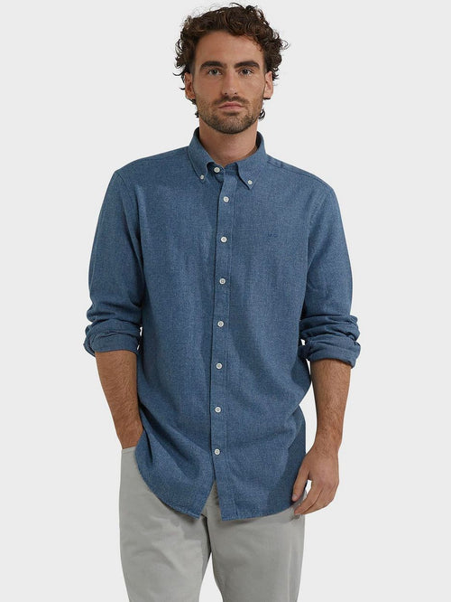 Overhemd flanel melange blauw