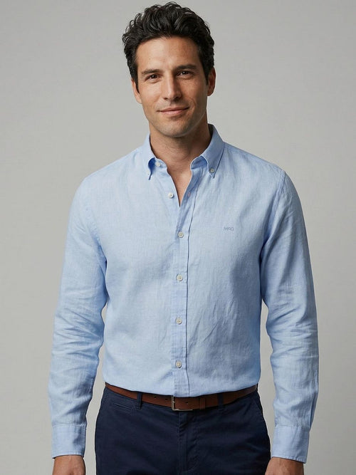 Overhemd cotton linen lichtblauw