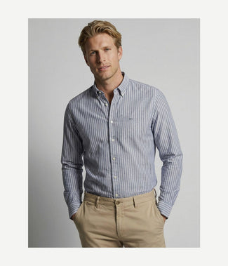 Overhemd cotton linen strepen indigo