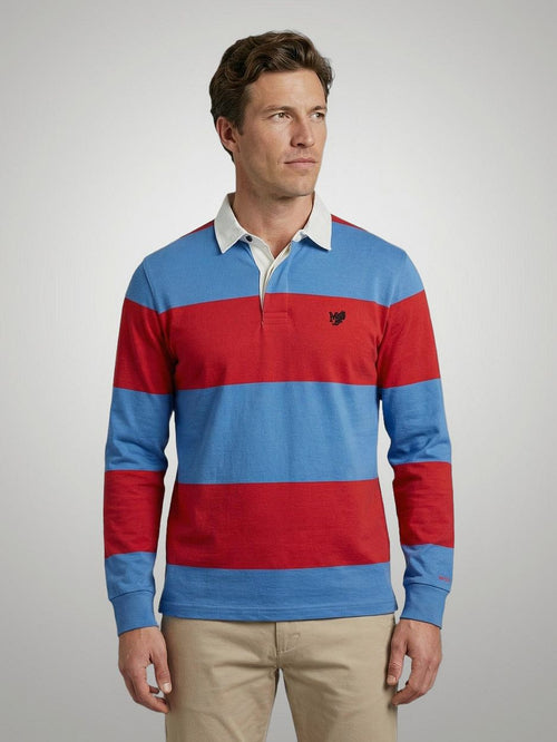 Rugbyshirt streep blauw rood