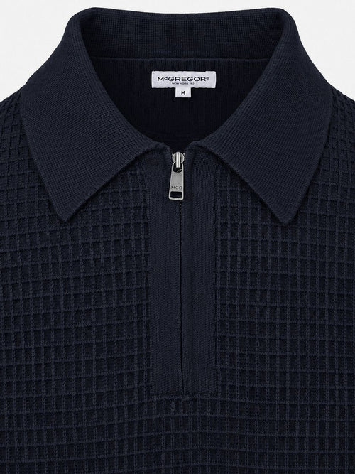 halve rits poloshirt knitted structure donkerblauw