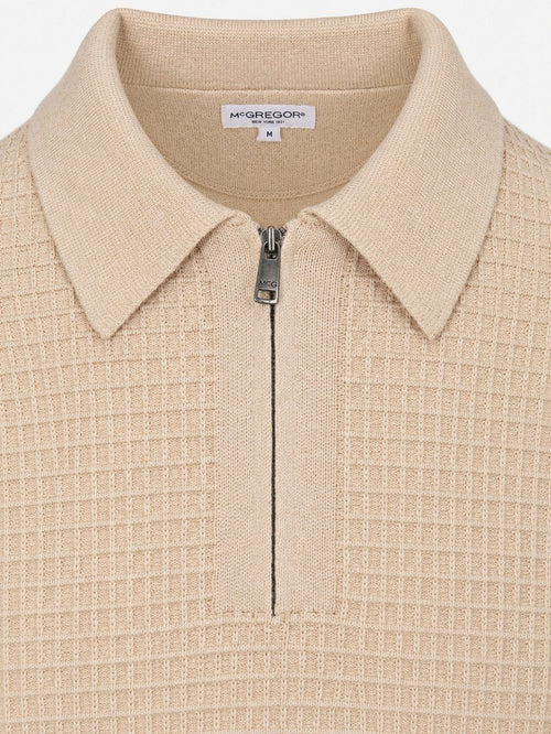 halve rits poloshirt knitted structure sand