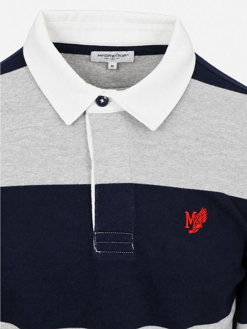 Rugbyshirt streep donkerblauw grijs