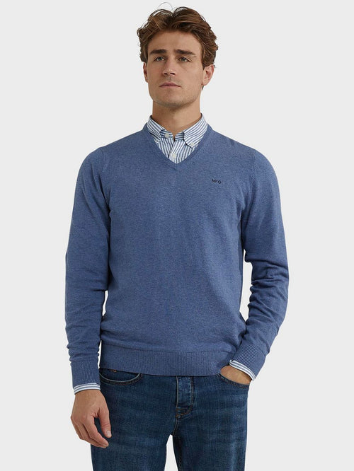Trui merino blend v-hals vintage blauw