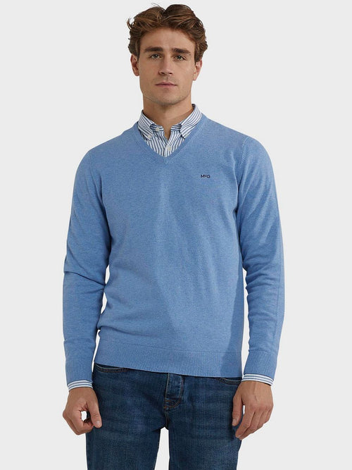 Trui merino blend v-hals ice blauw