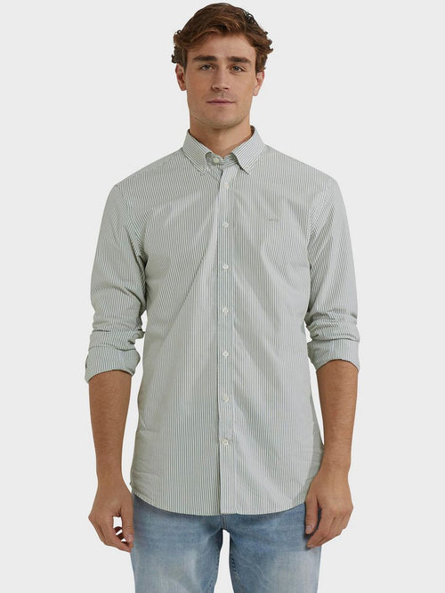 Overhemd poplin streep groen