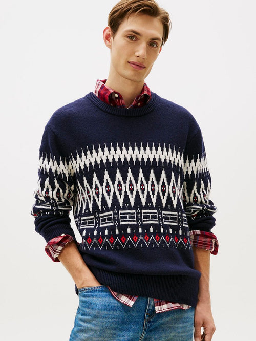 Fairisle trui print donkerblauw