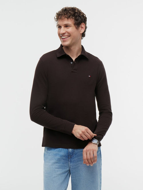 Longsleeve polo bruin