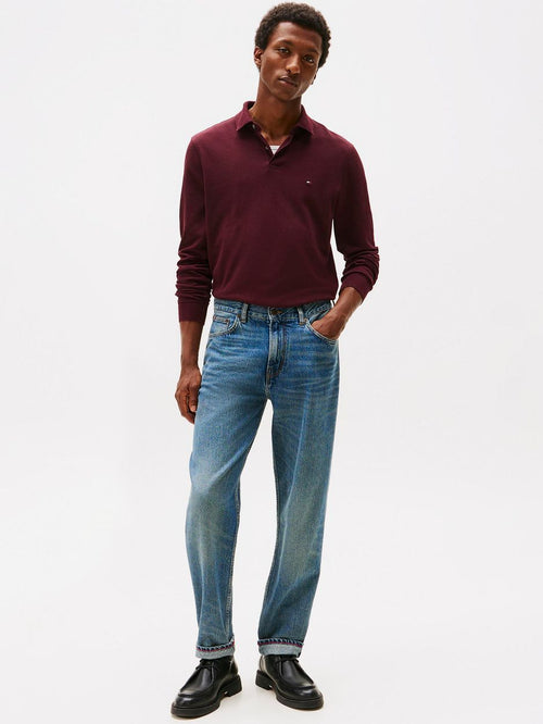 Tommy Hilfiger longsleeve polo bordeaux | Slim-fit
