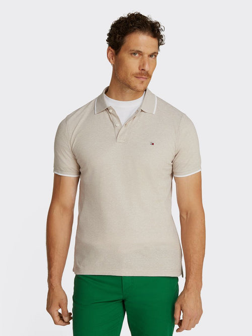 Linen piqué poloshirt beige